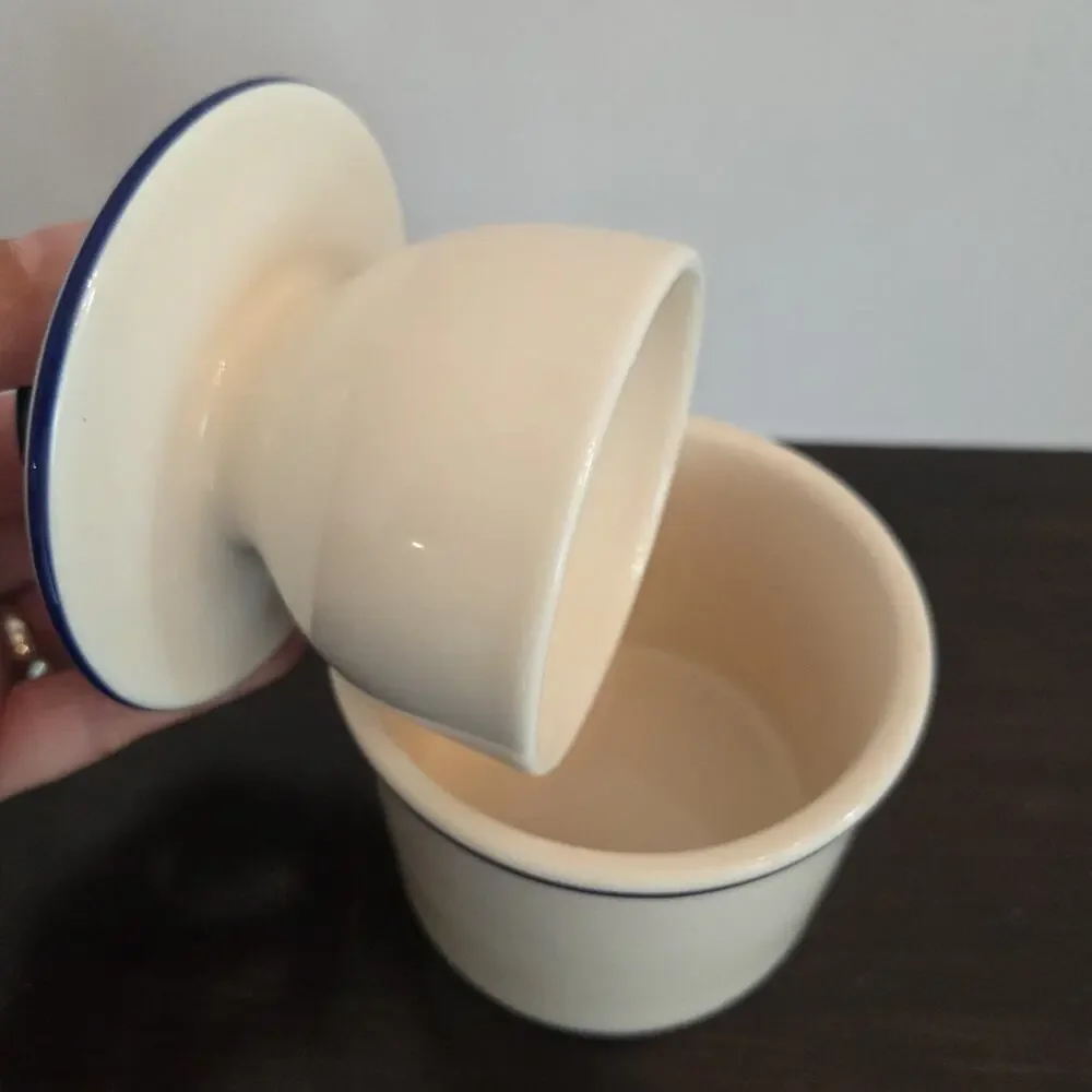 Original Butter Bell Crock Cream Blue Stripe Stoneware Farmhouse 1/2 Cup